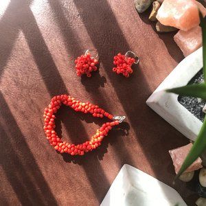 -Handmade Vibrant Orange Bracelet & Earring Set